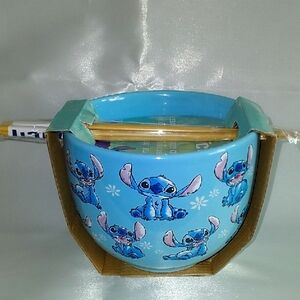 Blue Stitch Bowl with Chopsticks